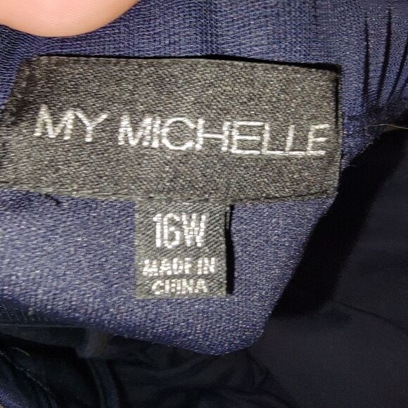 My Michelle Navy Blue Strapless beaded Embellished Gown size 16W - Picture 8 of 10